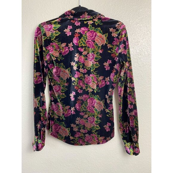 Vintage Jeanology Long sleeve Rose Floral Velvet Button Up Top Women 6 retro - Picture 2 of 10